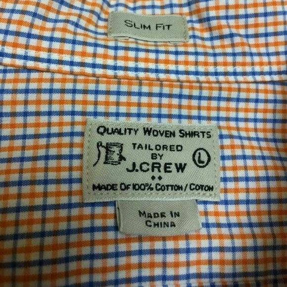 J Crew Slim Fit Button Down Shirt L Orange Blue White Plaid Mens - Picture 4 of 4